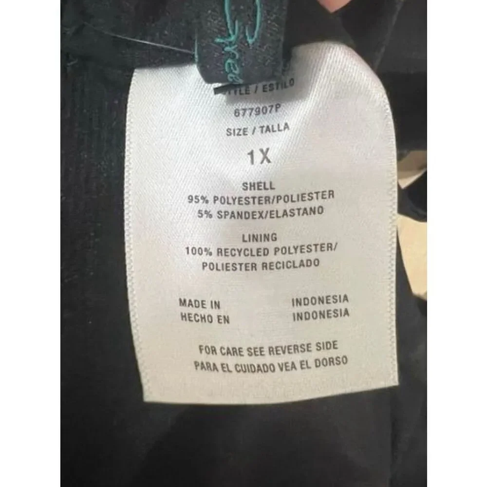 Aqua Green Women Black Triple Tier Tankini Plus Size 1X Beach V-Neck Full-cover